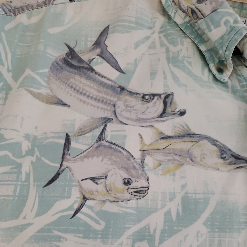 Columbia Shirt River Lodge Green Aqua Mens Large Fishing Short Sleeve Vented - Picture 4 of 13